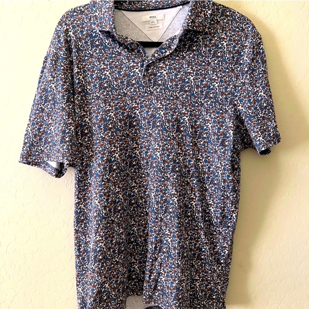 Brax mens cotton floral short sleeved collared polo shirt. OPEN TO OFFERS